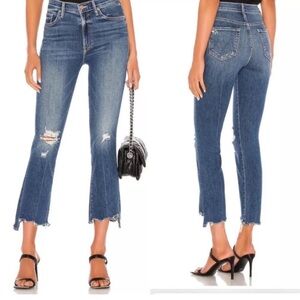 MOTHER Blue Cropped Distressed Jeans